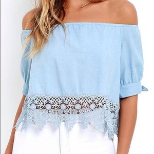 PRICE DROP! NWT Lulu’s Off The Shoulder Blue Top